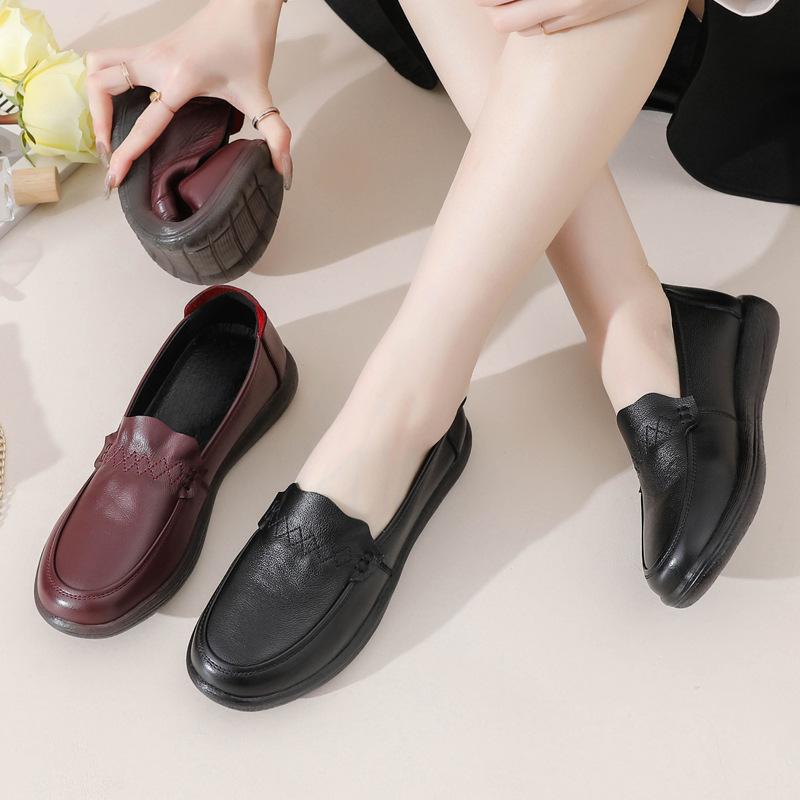 Women Genuine Leather Shoes Spring Autumn Brown Female Casual Shoes Black Mom Ladies Cozy Classic Leisure Loafer Shoes