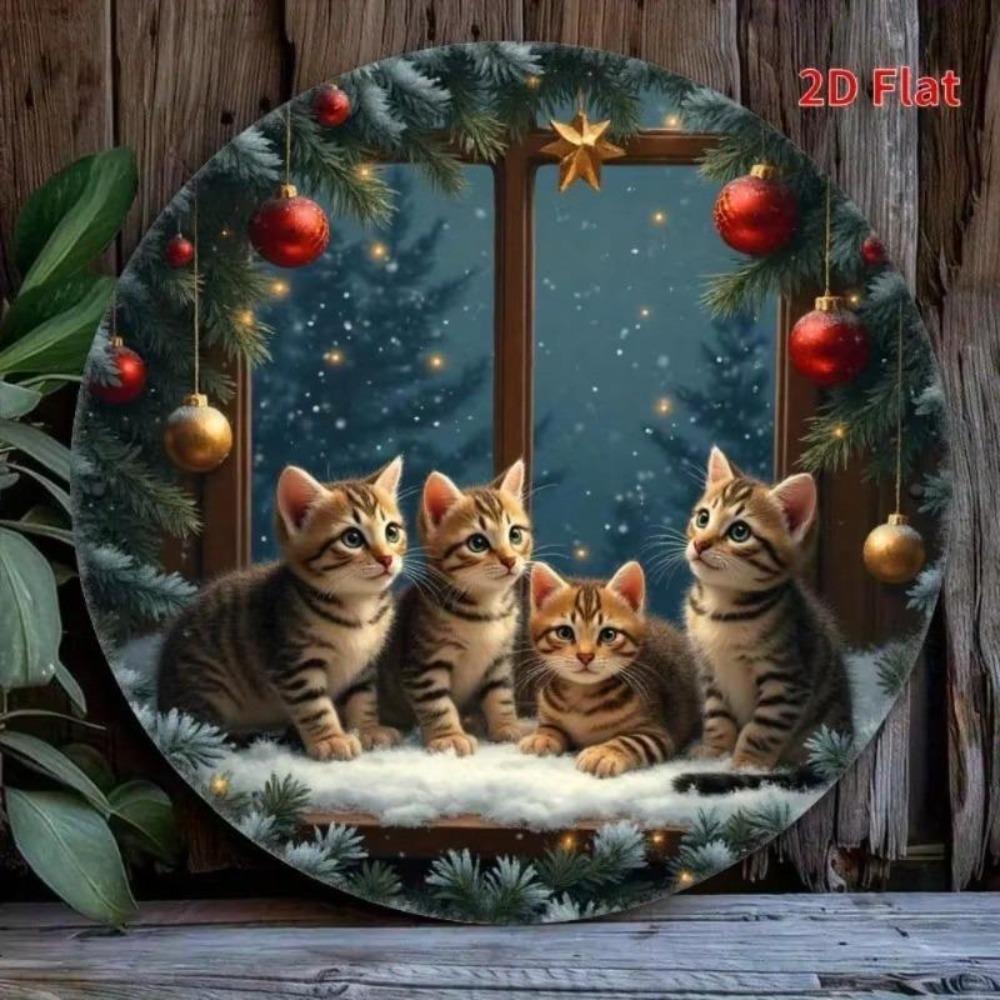 Christmas Cat Metal Sign Decor for Living Room