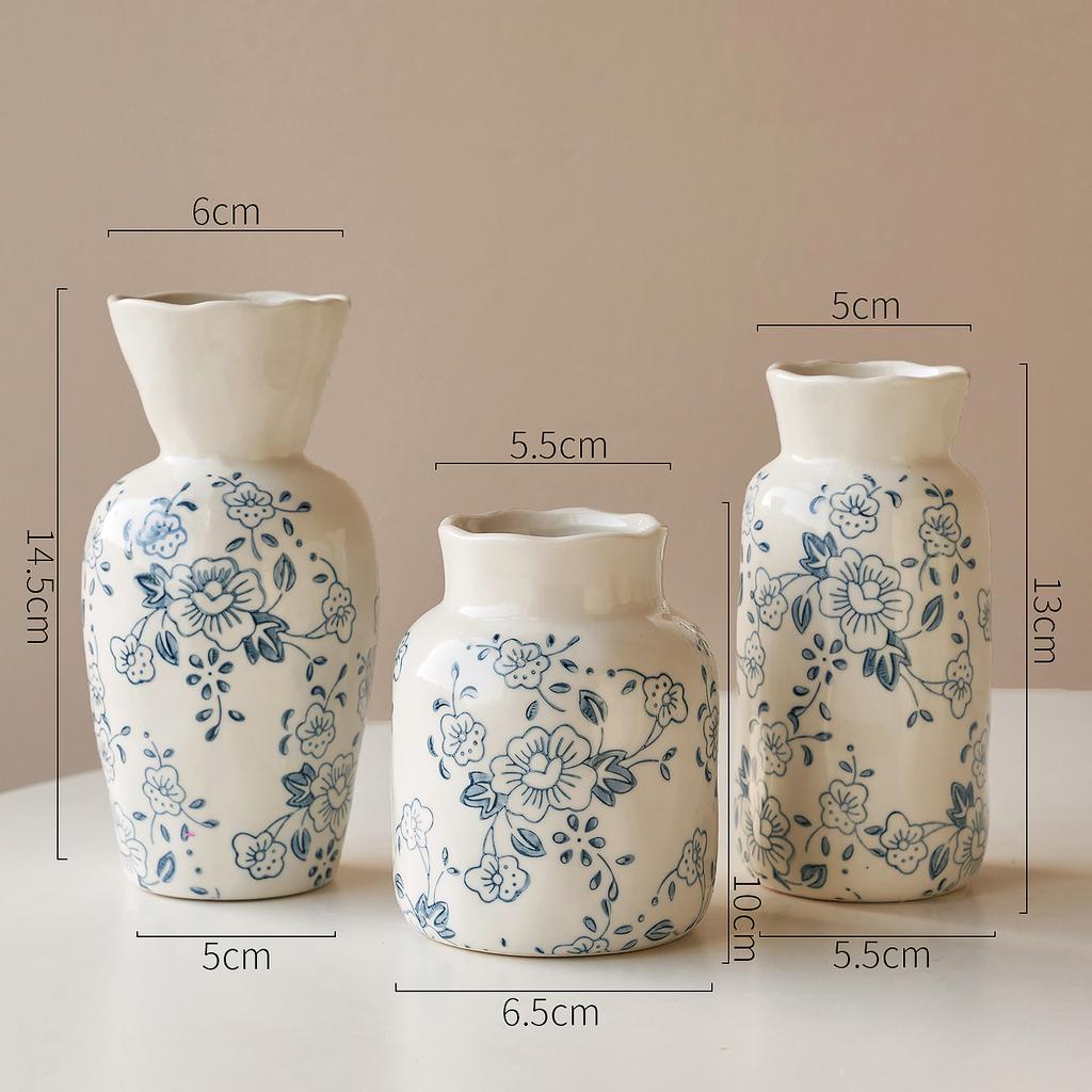 Vintage Crackle Glaze Ceramic Vase Floral Pattern Pot for Hydroponics Cut Flowers Garden Home Decor Rustic Festival Gifts