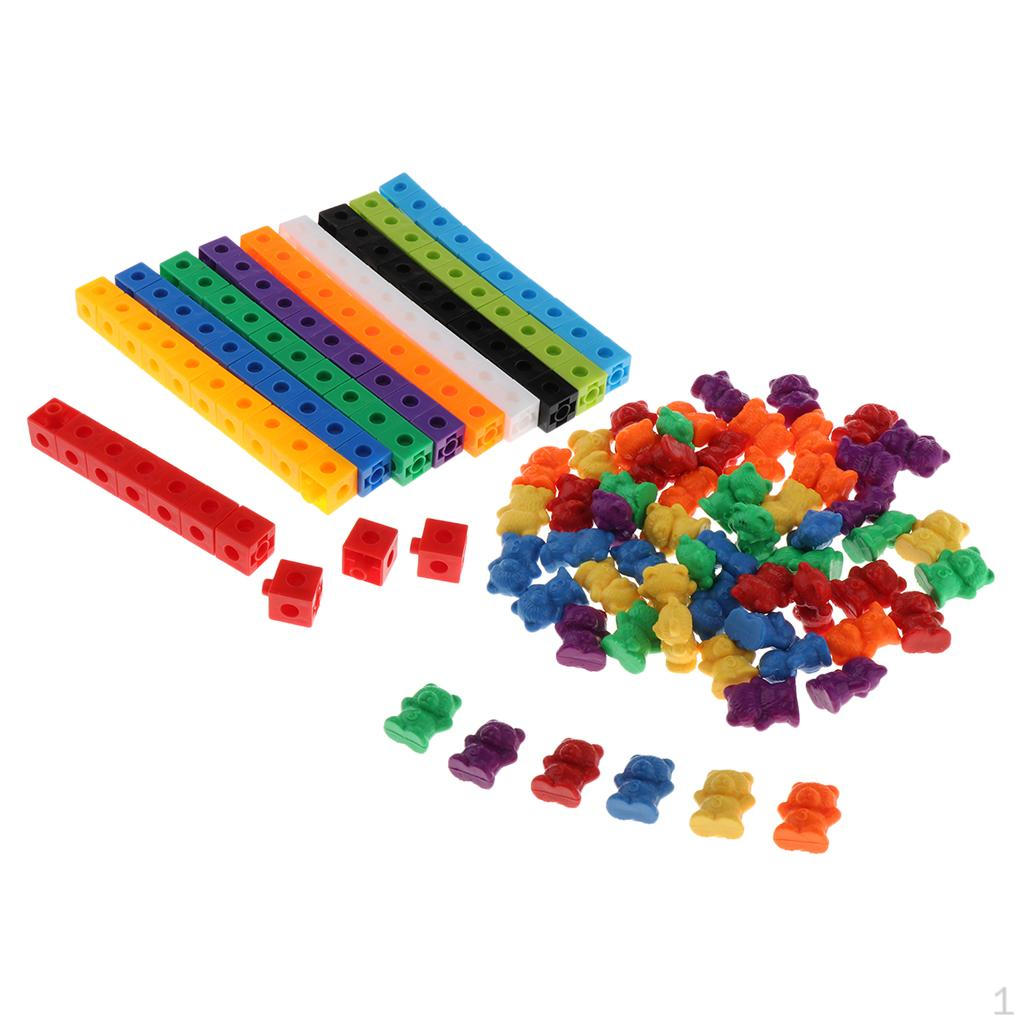 100Pcs Interlocking Gram Unit Cubes, Math Classroom Teaching Aids, 10 Assorted Colors + 60Pcs