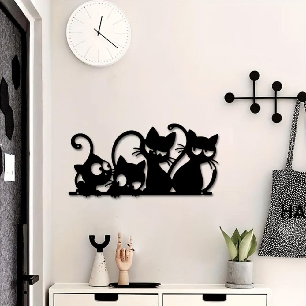 1pc Minimalist Black Cat Metal Wall Art Decor Modern Hanging for Living Room Bedroom Kitchen Garden Home