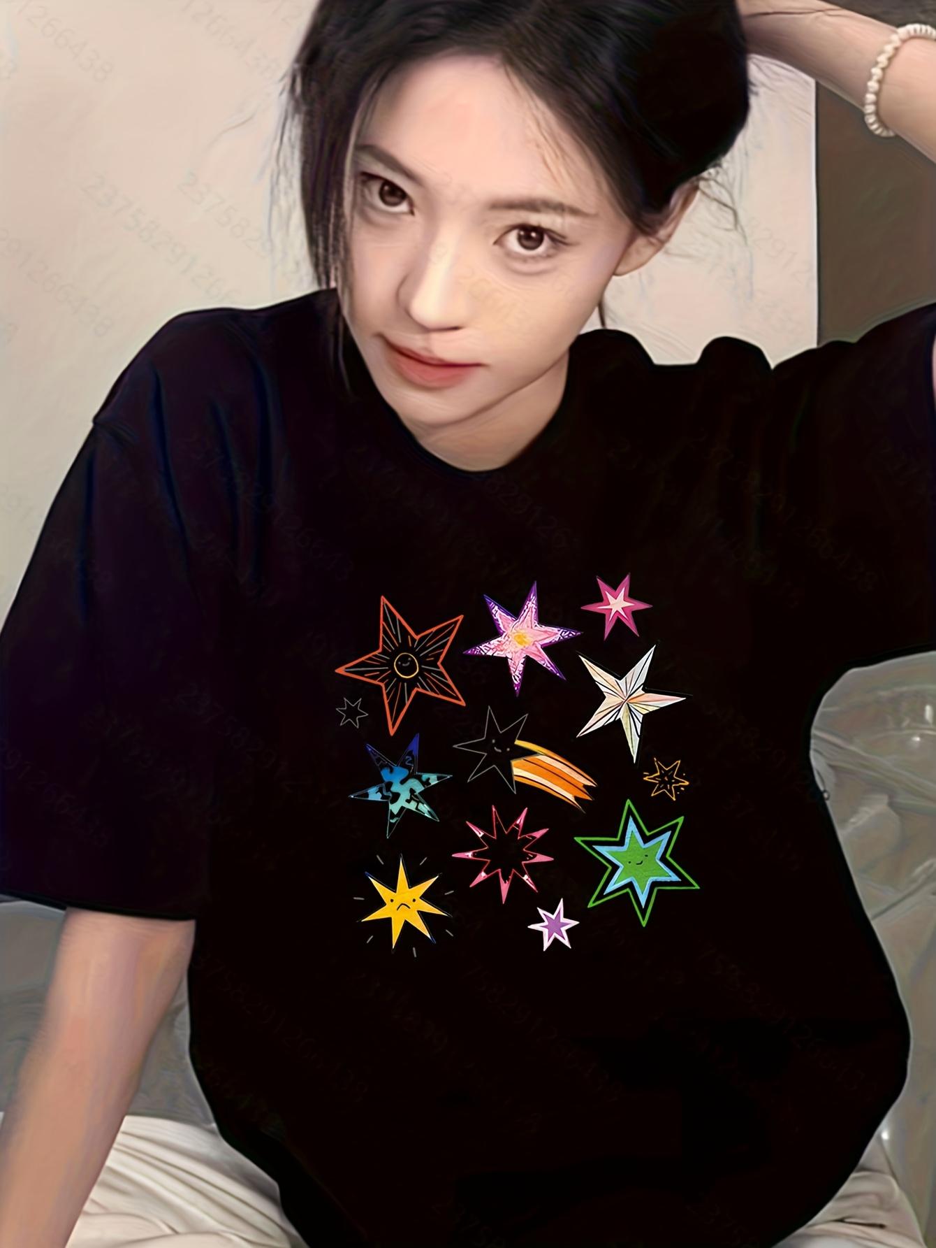 

Short-Sleeved Top for Women with a Geometric Star Pattern, Perfect for Summer 2025, Featuring a Fresh And Vibrant Style 5XL різнокольоровий