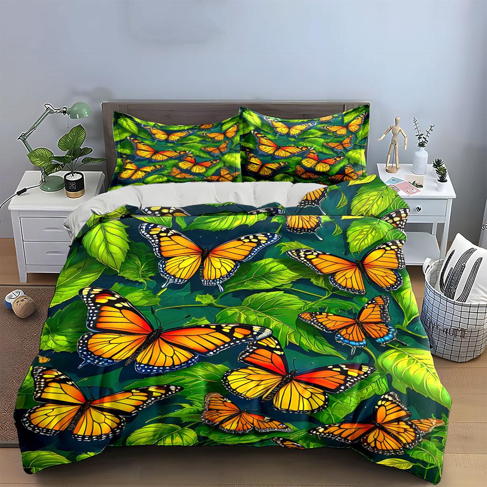 Vibrant Butterfly Garden Decor Set Kid'S And Adults' Bedroom Decor, Exquisite Three-Piece Bedding Set Gift