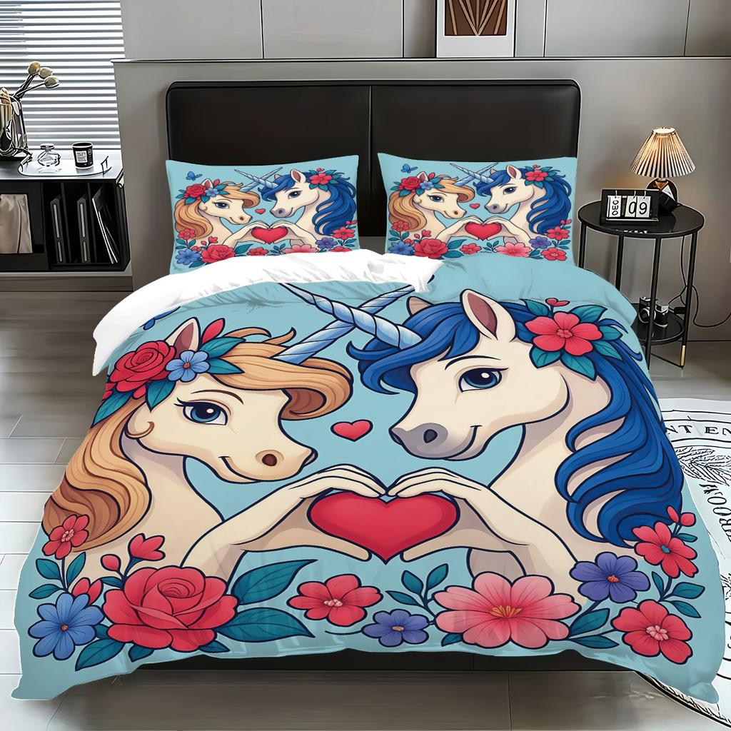 Unicorn Kids Bedding Set 3Pcs Duvet Cover & Pillowcases Bed Linen For Girls Fantasy Children'S Bed Cover Set Soft & Cute