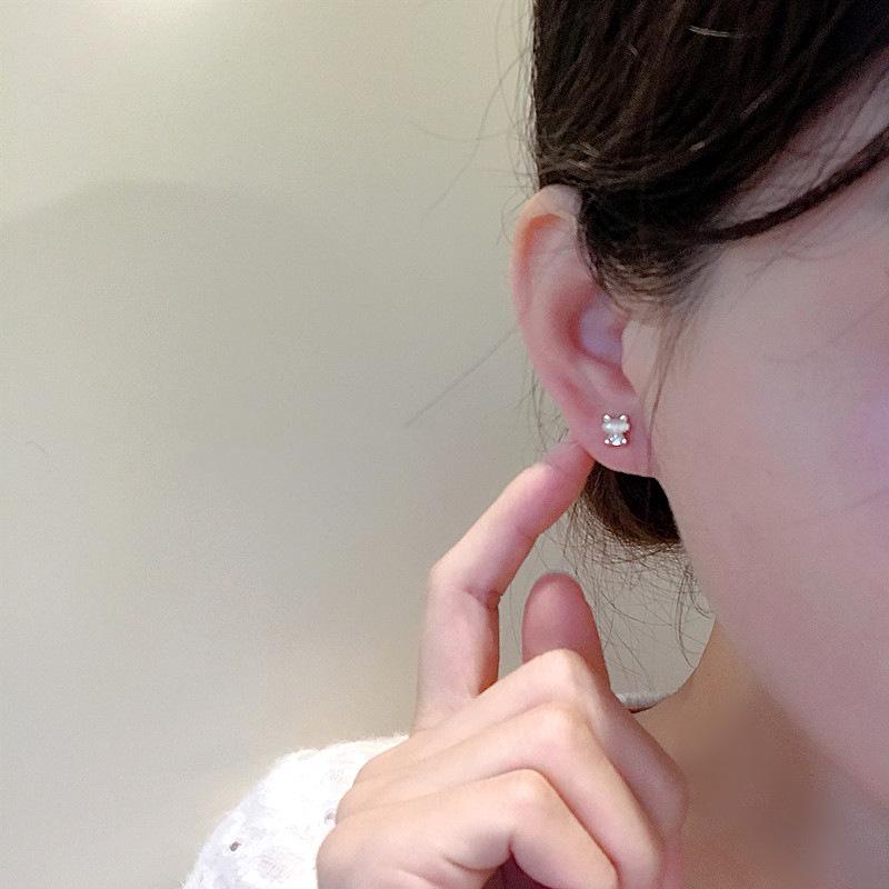 925 Silver Mini Kitten Rabbit Cat's Eye Stud Earrings – Women's Fashion Niche Design