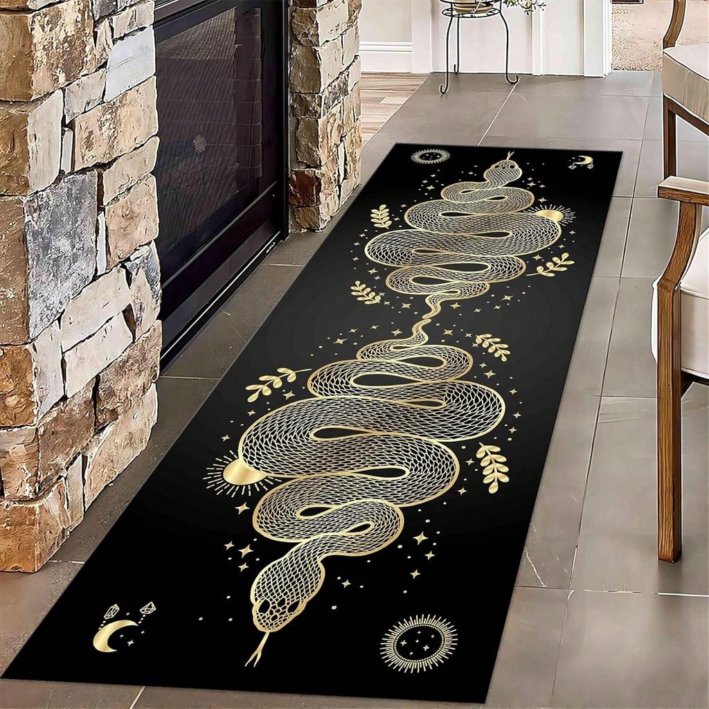 Snake Pattern Carpet Mat Rug - Gold Colorful Long Rectangle Home Decoration for Living Room Vintage Floor Decor Bedroom Carpet