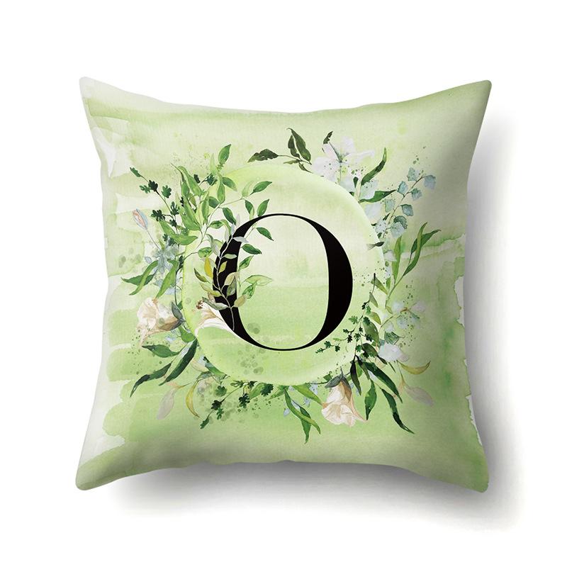 Polyester Pillowcase Car Decoration Small Fresh Green Leaves 26 English Letter Printing Pillow Cushion Cover