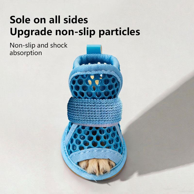 4Pcs Cute Mesh Dog Shoes Non-slip Elastic Strap Cooling Dog Boots Wear-resistant Dog Foot Cover Pet Sandals Summer For Pets New