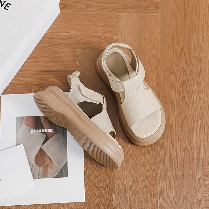 

Spot! Xiaohongshu popular retro soft leather platform sandals women wear summer new heightening beach women s sandals 40 абрикосовый