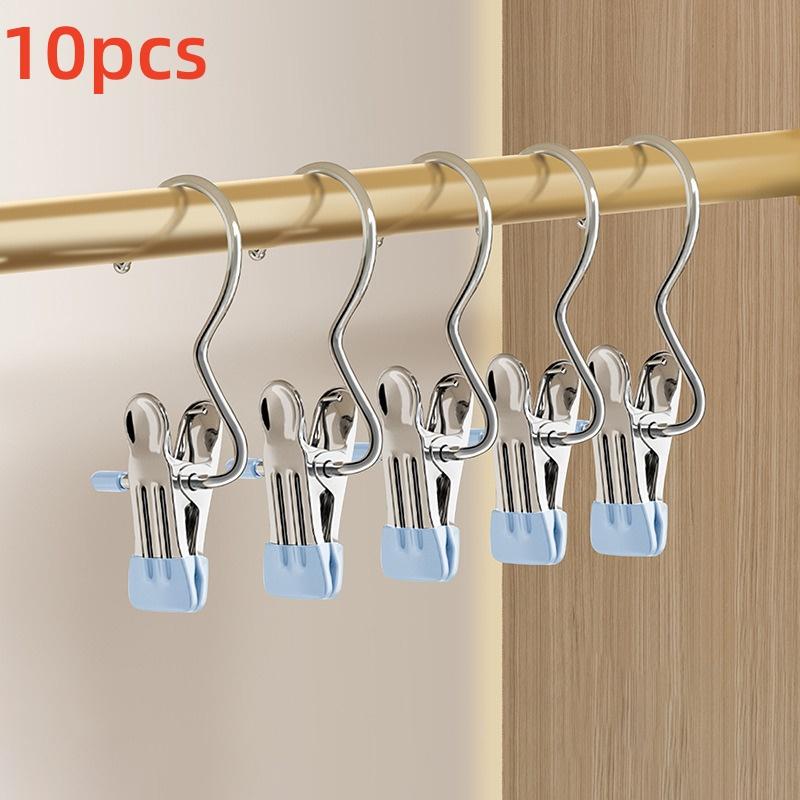 5/10pcs Stainless Steel Clothespins Laundry Clothes Peg With Hook Portable Hanging Clothes Clip Wardrobes Organizer Hanger