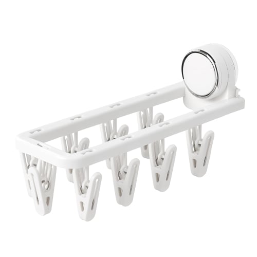 Powerful Vacuum Suction Cup Mini Clothes Dryer, 9-Pinch, Foldable, Space-Saving, Windproof, Indoor/Outdoor Use, Small Item Storage (White)