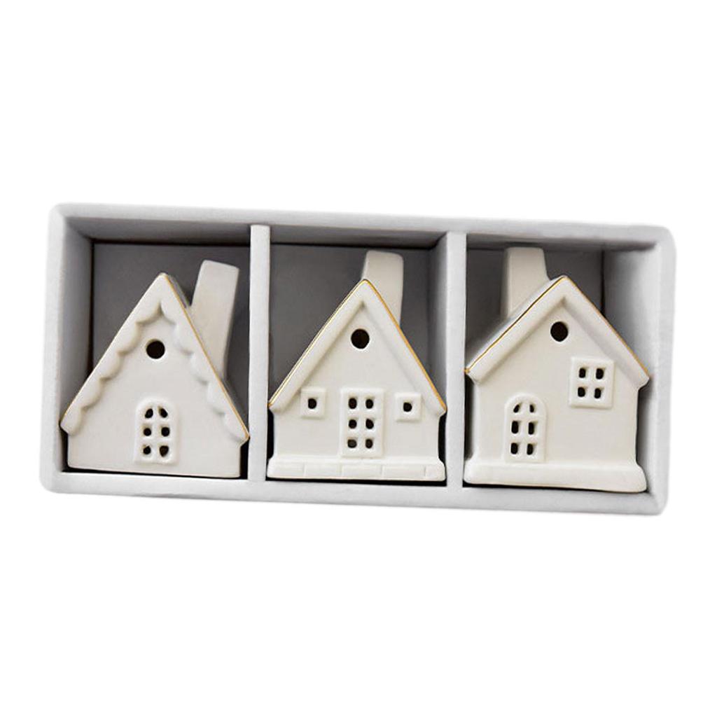 3 Pieces Christmas Miniature House Statue Table Centerpiece Craft Xmas Village Toy for Shelf Living Room Holiday Indoor Office