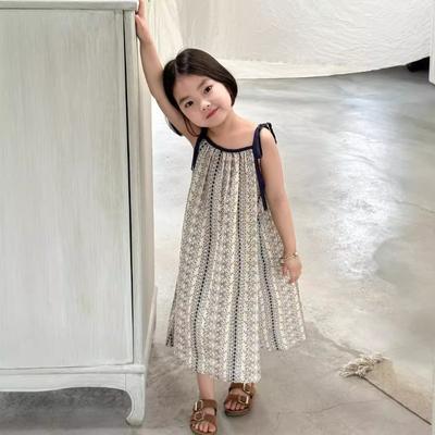 Children's Clothing Lace Up Cute Floral Loose Girls' Dress