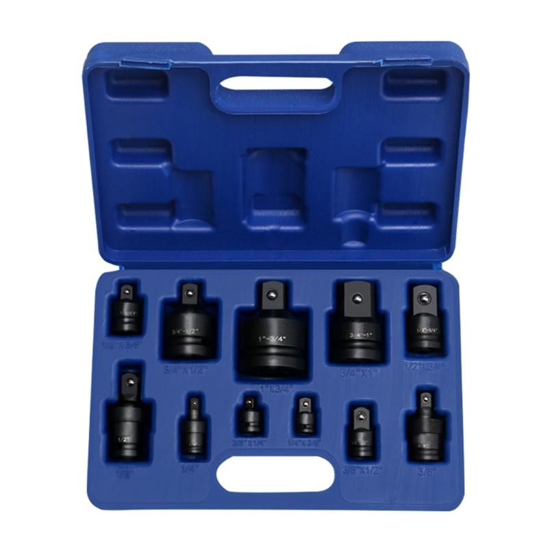11 Piece Drive Socket Adapter and Reducer Set with Universal Joint Rotation for Efficient Tool Conversion Workshop Needs