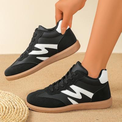 Women's Wide Width High-Top German Trainers - Color Block Retro Sneakers for Fall, Chunky Sole Casual Shoes