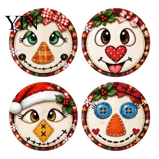 Wooden Coasters for Drinks 4Pcs Christmas Snowman Coasters, Cute Face Drink Cup Party Tableware Mats, Heat Resistant UV Printed Wood Tabletop Holiday