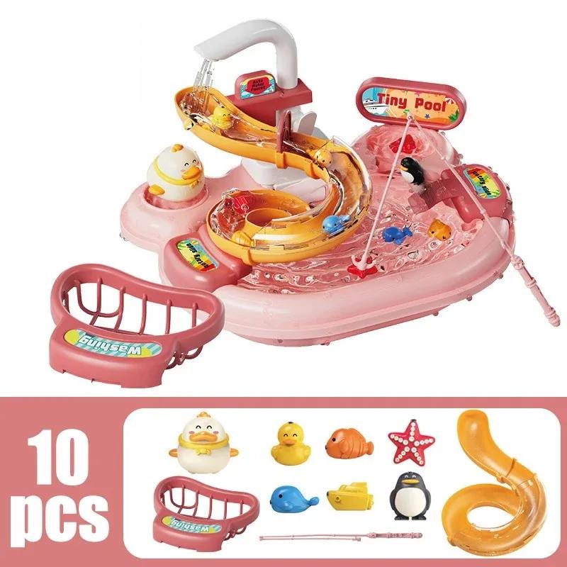 

Dishwashing Basin Toys Children Puzzle Pretend Play Toys Gift Kitchen Interactive Toys 2-in-1 Slide Fishing Montessori Toys