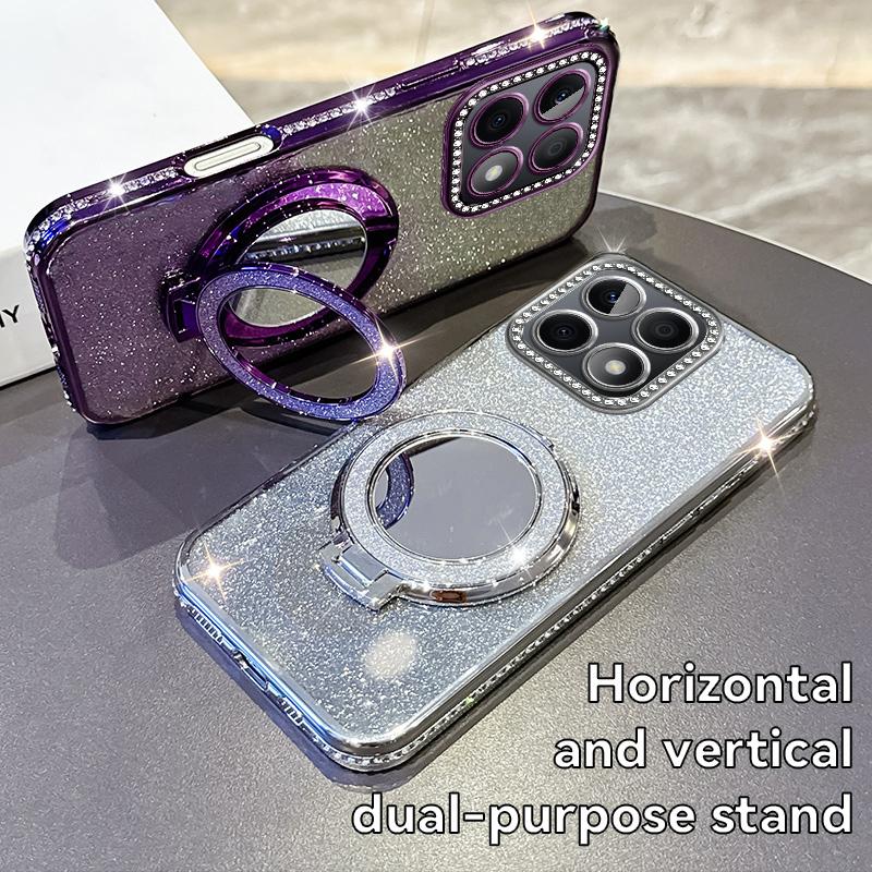 Třpytivé pokovení Silikonový Růžový Kryt na Telefon Pro Honor X7B X7C X8A X8B X9A X9B X9C Magnetický Držák Ochranný Kryt s Fólií na Objektiv X9A Pouzdro