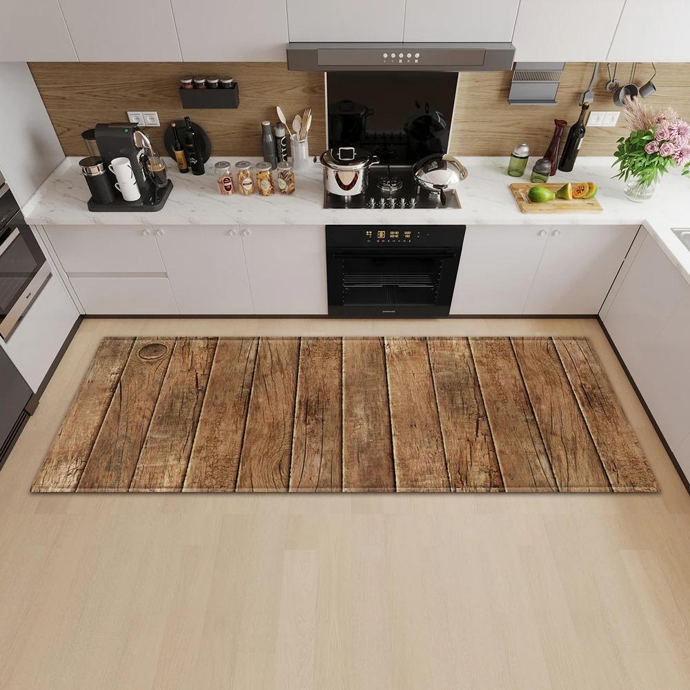 Wood Plank Stripe Color Pattern Home Kitchen Floor Mat Door Front Decoration Floor Mat
