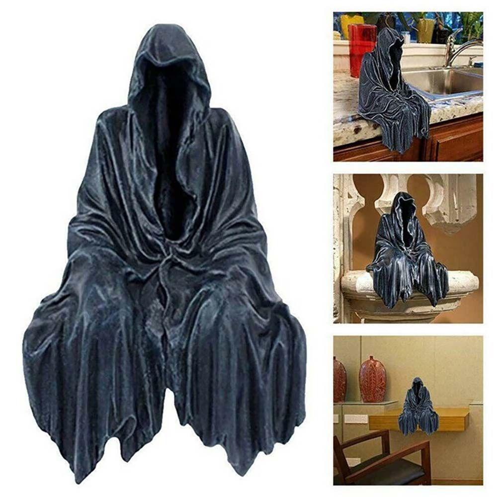 Home Decoration DIY Sculpture Halloween Decoration Black Grim Reaper Statue Desktop Figurine