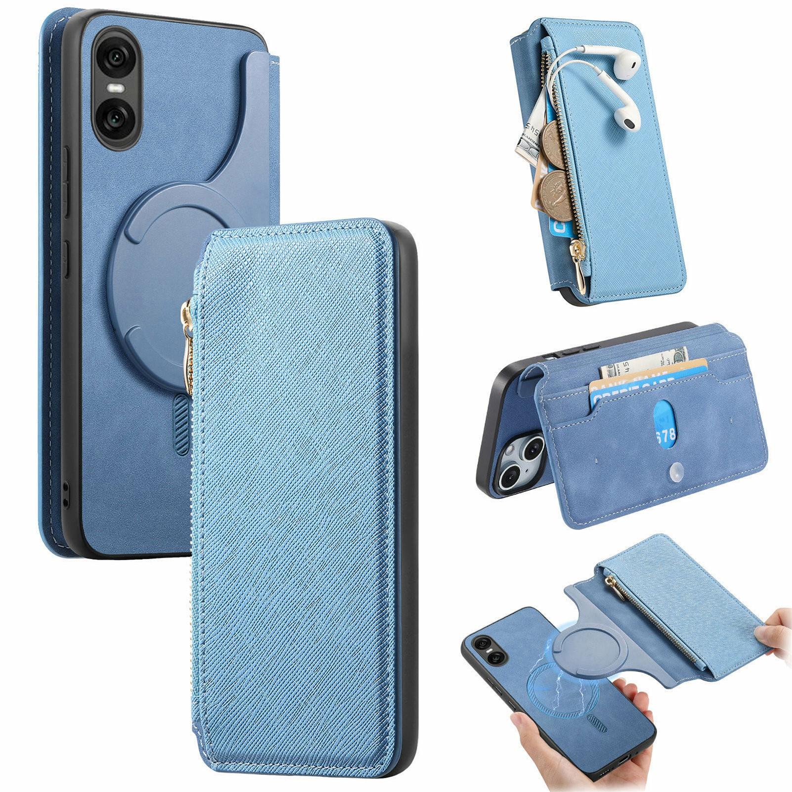 

For Sony Xperia 10 VI Case Cross Texture Leather Detachable Magnetic Phone Cover Blue