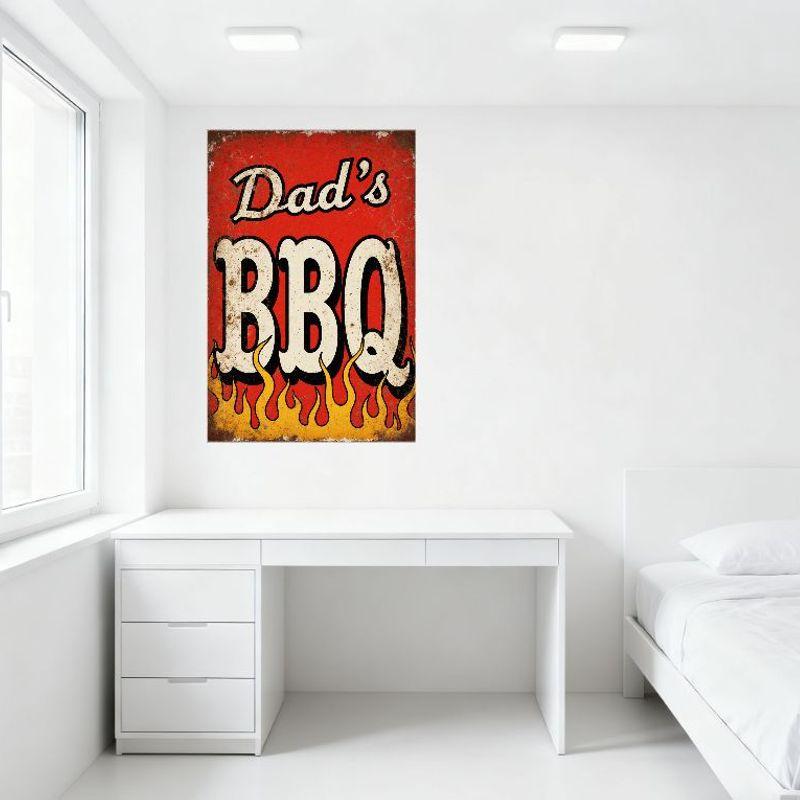 Dad’s BBQ Vintage Metal Tin Sign Retro Rustic Red Flames Wall Plaque for Kitchen Bar Man Cave Home Decor