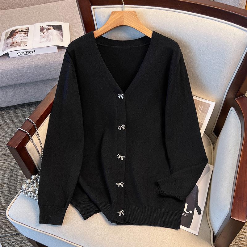 Plus Size Women's Loose Knit Cardigan Sweater for Bust 150-160 cm