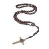 Christian Handmade Wooden Rosary Necklace Prayer Beads with Holy Soil Medal and Cross Bohemian Style for Men and Women