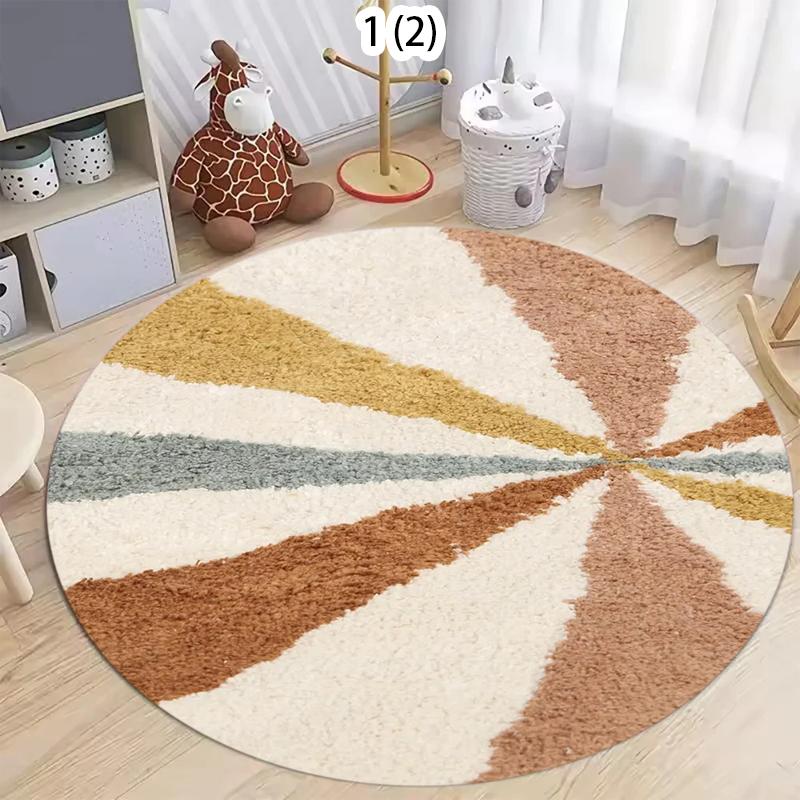 Modern Home Decor Abstract Floral Round Rug Vintage Flower Pattern Carpet Soft Non-Slip Floor Mat for Living Room Bedroom