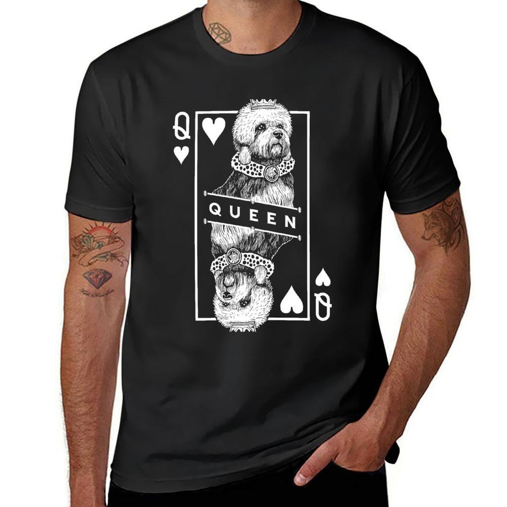 Dandie Dinmont Terrier Queen Of Hearts Funny Dog Lover T-Shirt Summer Top Kawaii Clothes Mens Cotton T Shirts