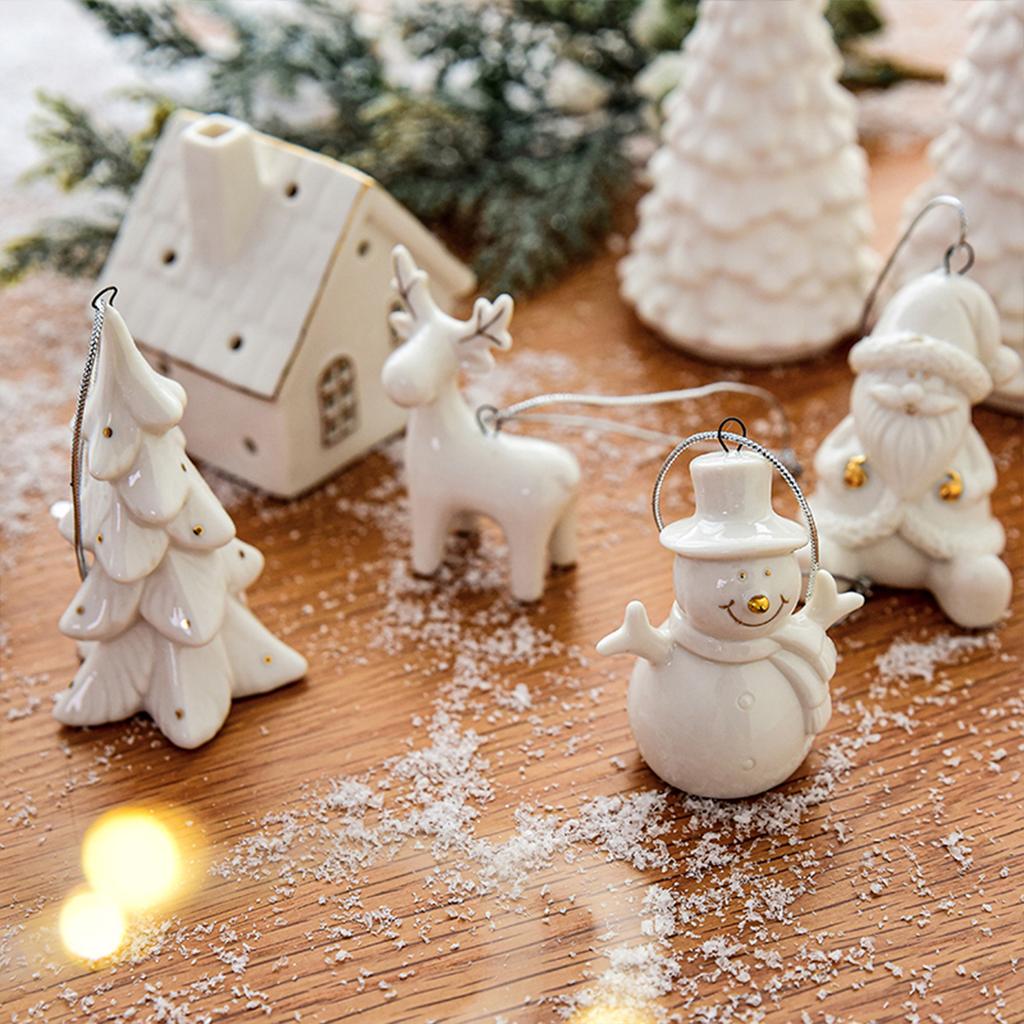 Weihnachten hohle Keramik Mini alter Mann Elch dekorativer Anhänger für Weihnachtsbaum Weihnachten Heimfenster Partydekorationen