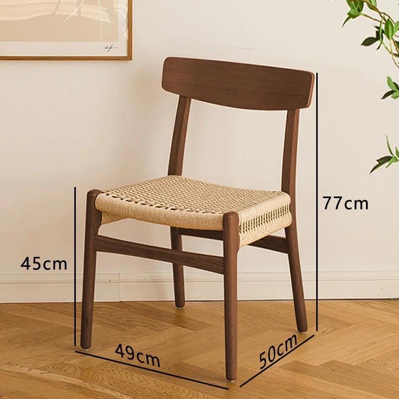 Retro Solid Wood Rope Dining Chair Modern Minimalist Home Woven Makeup Stool Nordic Rattan Back Chair Living Room Furniture 2025