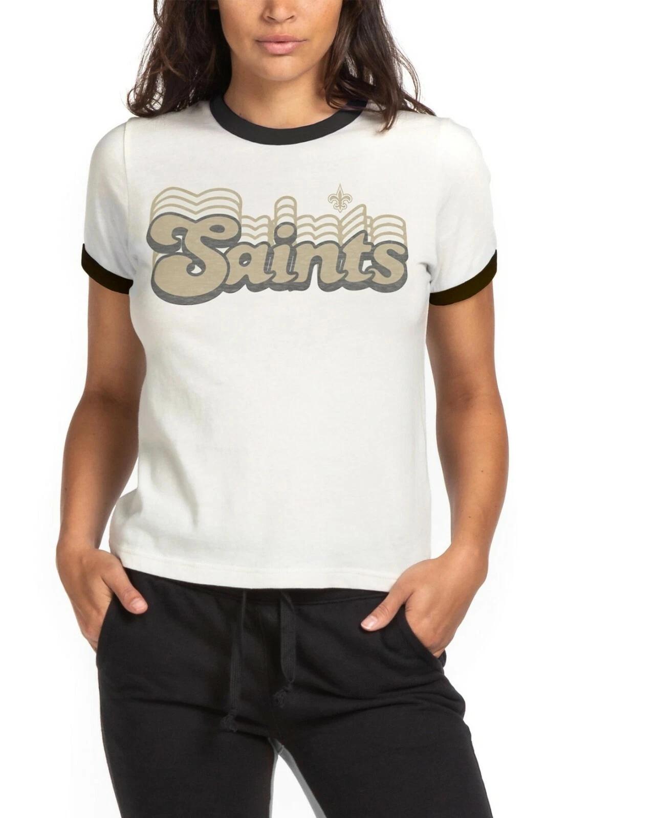 Junk Food Женская ретро футболка с контрастными манжетами и воротником New Orleans Saints Новая XXS-2XL S