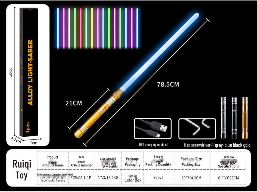 Dual RGB 15-Color Metal Lightsaber Toy - Star Wars Force Laser Sword for Dueling