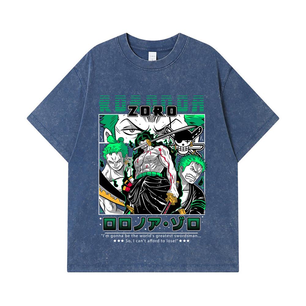 275 GSM Gewaschene T-Shirts 100% Baumwolle Einteilig V74 Zoro Aufdruck Unisex Schweres Baumwoll-T-Shirt