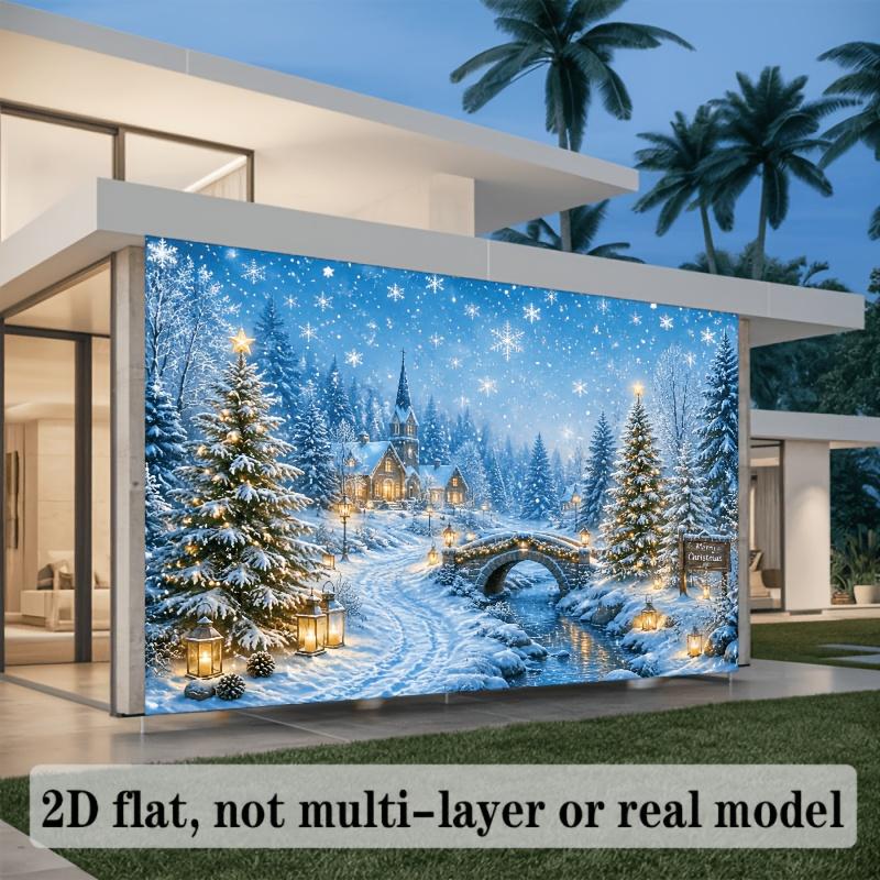 1Pcs Christmas Winter Snowy Forest Town Bridge Decoration Background Xmas Backdrop Decorations For Photo Studio Booth Party