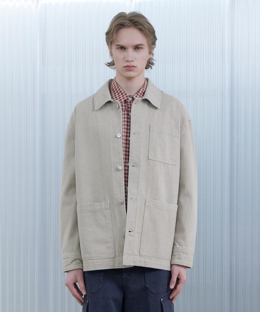 Tony Lawrence Oversized Cation Cotton Work Jacket Beige
