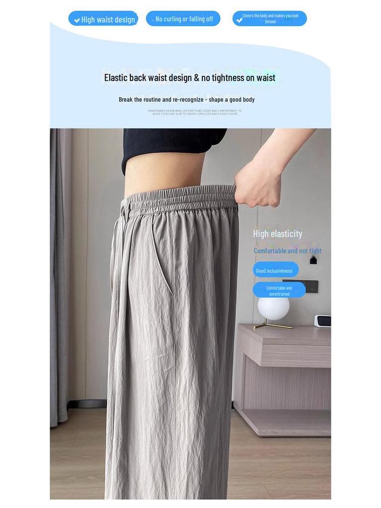 Pantalones de Verano para Mujer de Cintura Alta y Pierna Ancha: Ligero, Texturizado, Casual de Mezcla de Lino Estilo Japonés