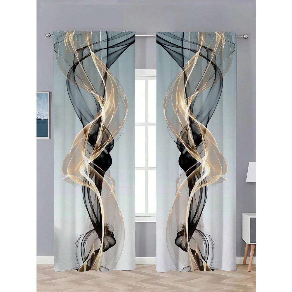 2pcs/Set Fashion Style Modern Abstract Line Art Print Curtain,Suitable For Bedroom Office Kitchen Living Room Study Home Decor