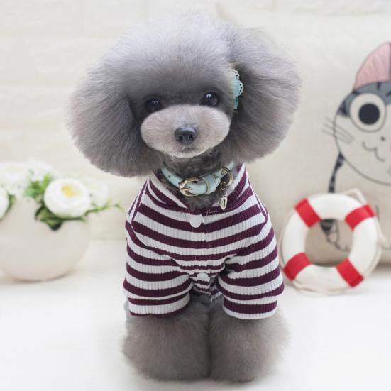 Pet Spring High Neck Striped Pattern Four-legged Pants T-shirt  Dog Cat Clothes