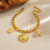 DIEYURO 316L Stainless Steel Golden Sun Totem Crystal Flower Pendant Necklace Bracelet Set Lady New Fashion Jewelry Glamorous