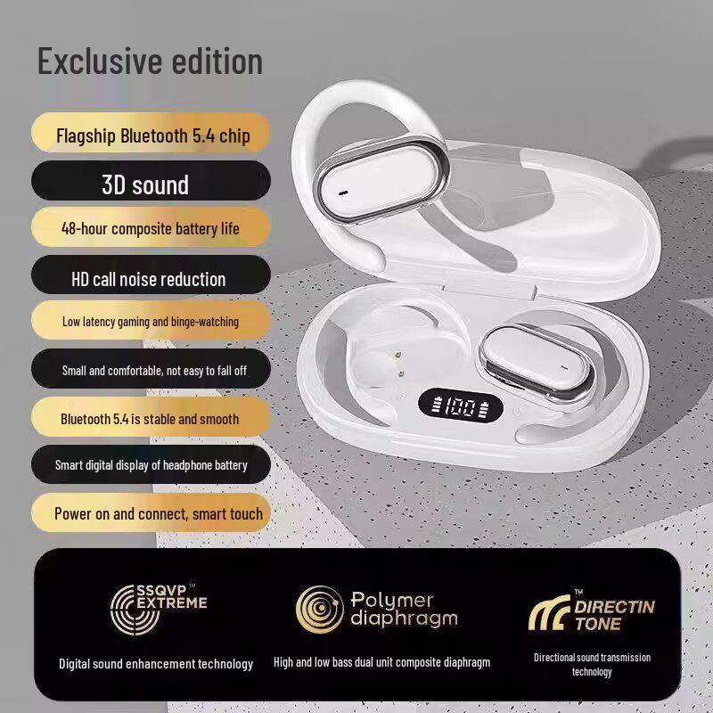 Versatile Bluetooth Earbuds with Adjustable Ear Hooks & HD Sound for Outdoor Sports
