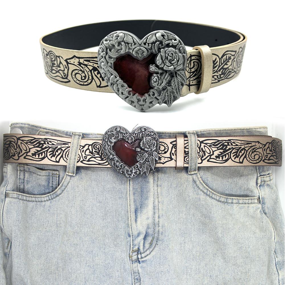 Retro Embossed Heart Belt Punk Personality Y2k Spicy Shaping Gothic Men's and Dark Women's Vers Z6C9