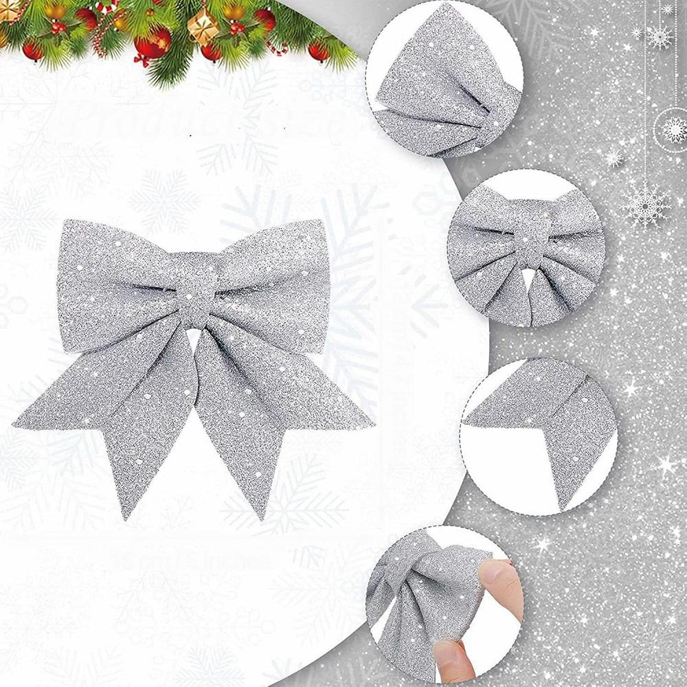 6PCS  Sparkle Bow Ornaments for Christmas Tree, DIY Gift Box Decoration, Xmas New Year Party Garland Home Decor Bows Decorations