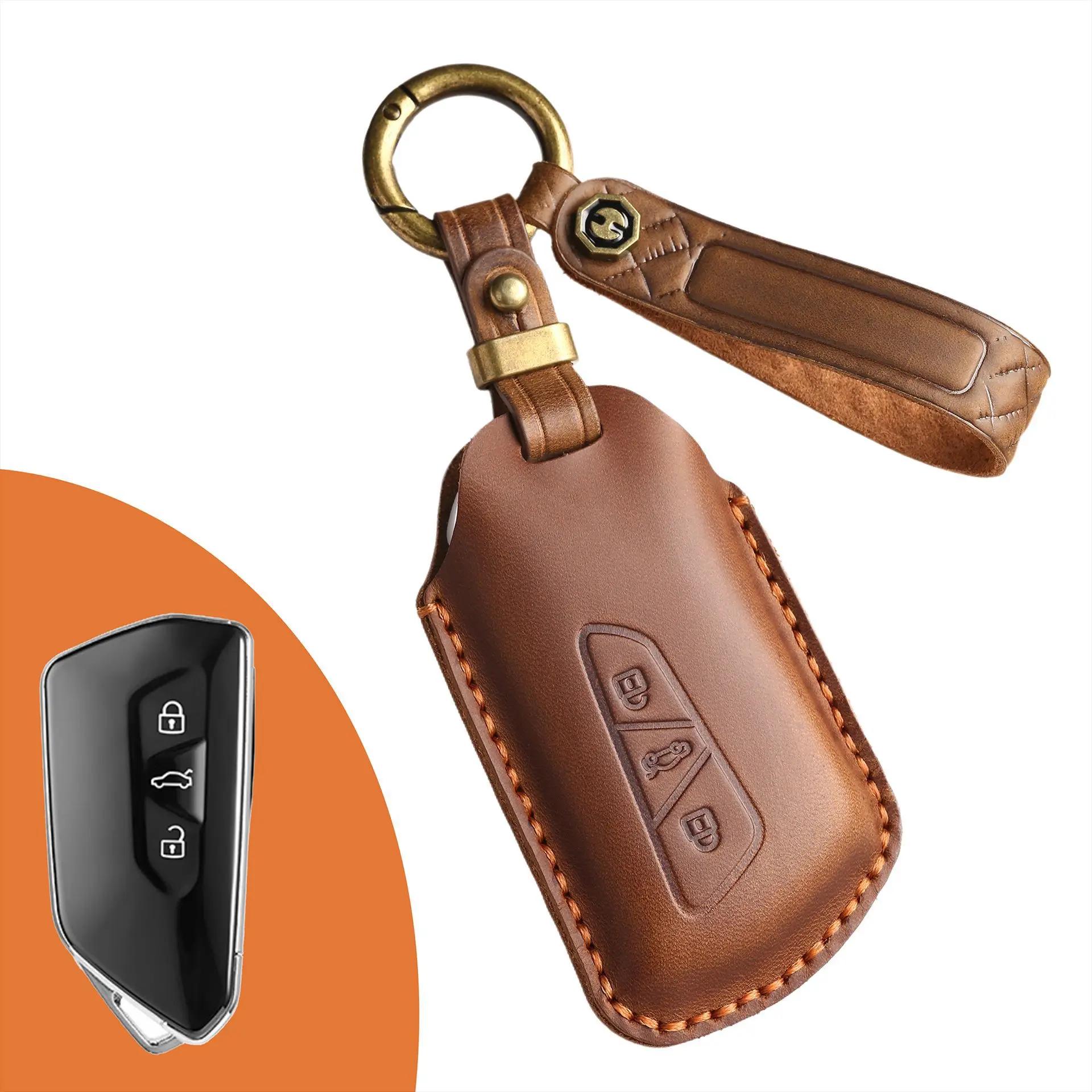 

Leather Car Key Case Cover for VW Volkswagen Golf 8 MK8 ID.3 ID.4 Cupra Skoda Octavia A8 SEAT MK4 2020 2021 Formentor Tarraco коричневый