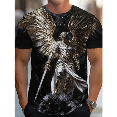 New Men's Angel Print T-Shirt - Digital Print, Stretch Fabric, Casual Summer T-Shirt, Angel T-Shirt, Men's T-Shirt