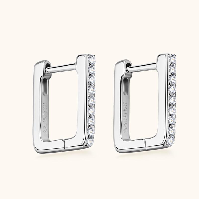 Elegant Square Moissanite Stud Earrings for Women - Trendy S925 Sterling Silver Ear Cuffs