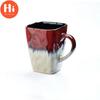 Creative Flow Glaze Square Coffee Mug With Spoon and Lid Retro Tea Cup Simple Household Matte Color Ceramic Milk Water Cup Gift
