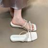 Sommer 2025 Keilabsatzschuhe Oberbekleidung Französisch rosa Rock kleine coole Hausschuhe Sandalen Fee mit zarter Schleife
