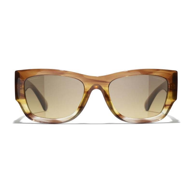 

CHANEL Lens Letter Decoration Irregular Shape Sunglasses Women’s Brown коричневий